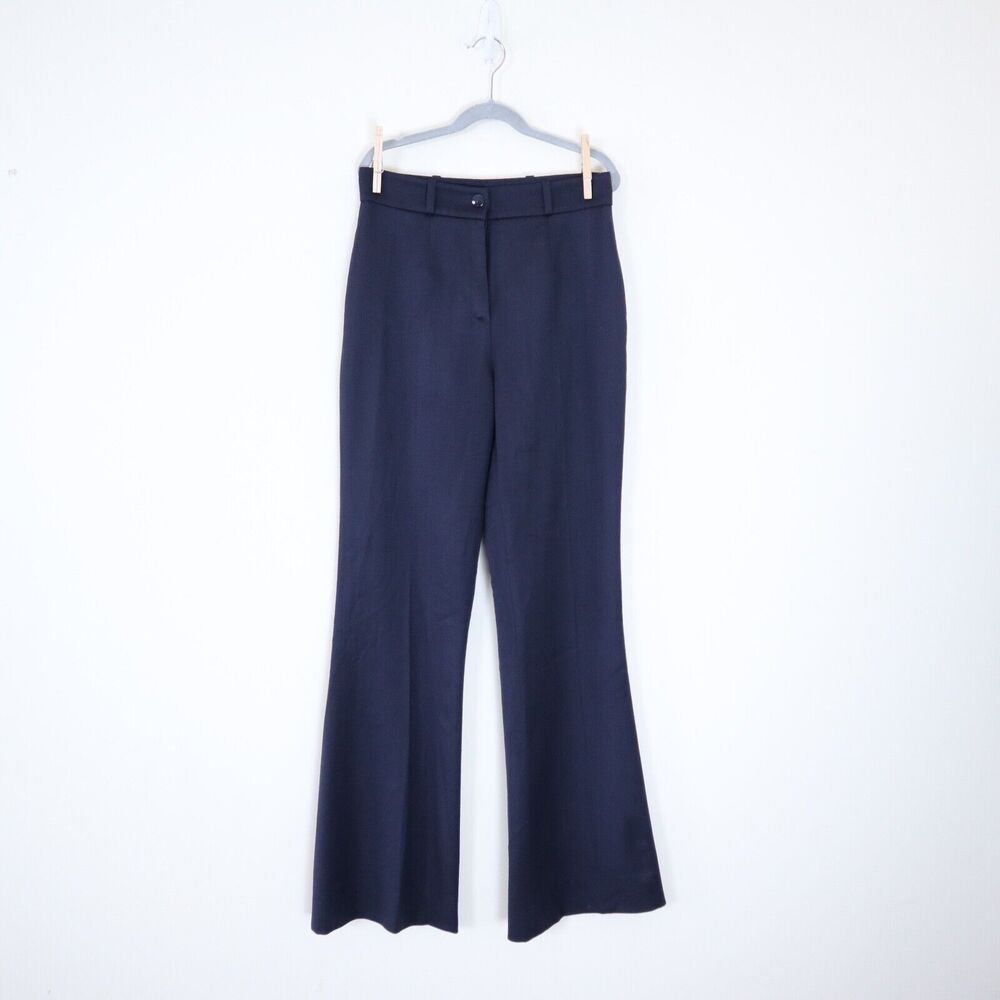 Emilio Pucci US 6 Wool Blend High Rise Wide Leg Trouser Pants Navy Blue